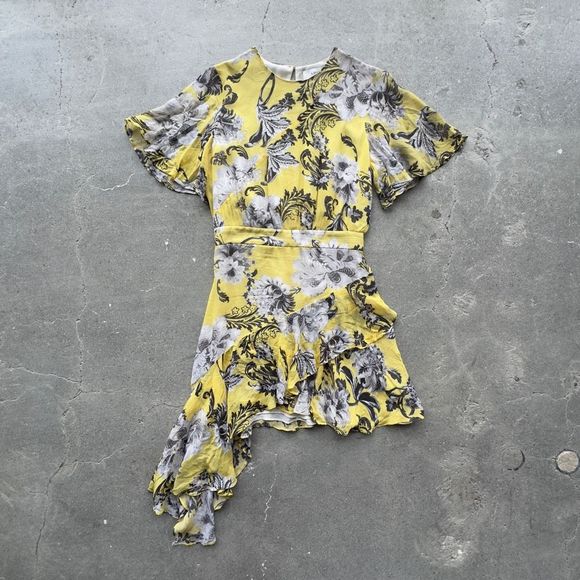 Lover the label yellow asymmetric floral dress sz 4 - Picture 1 of 7